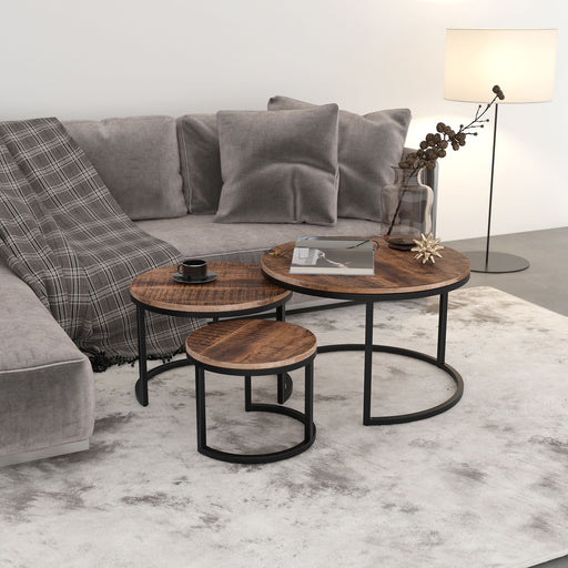 Worldwide Home Furnishings Darsh-3pc Coffee Table- Washed Grey 3pc Round Coffee Table Set 303-403WGY