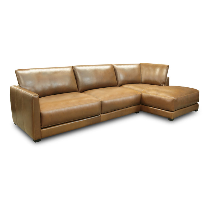 GTR Raffa 100% Top Grain Leather Contemporary Sectional, Right Arm Chaise