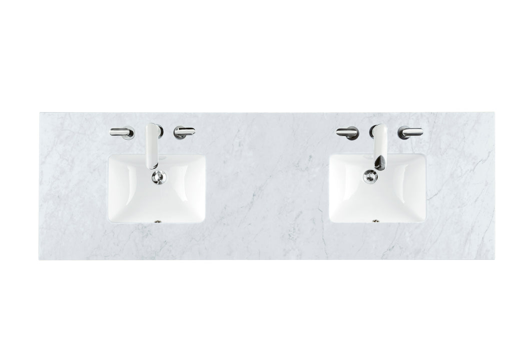 72" Double 3 CM Top, Carrara White Marble w/ Sink
