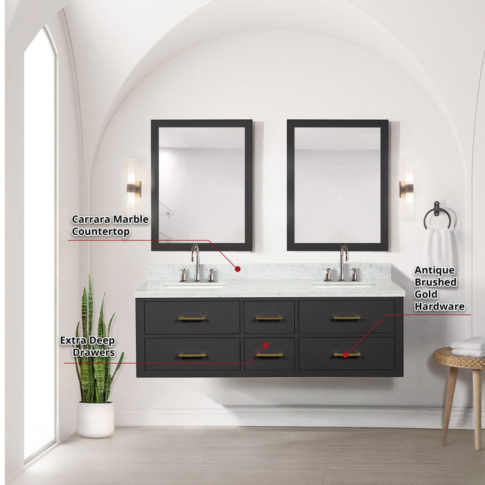 Lexora Home Castor Double Bath Vanity with Carrara Marble Countertop