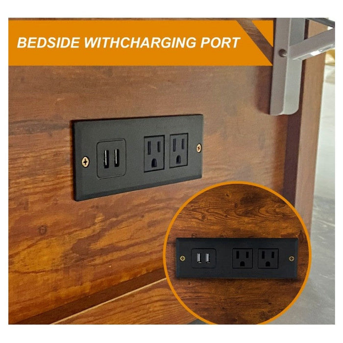 Livelylodge Murphy Bed Cabinet, Murphy Bed Queen with USB and Charging Ports, Murphy Bed Cabinet with Drawer,Reddish-Brown