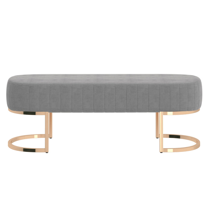 Worldwide Home Furnishings Zamora-Bench-Grey/Gold Leg Bench 401-534GRY/GL