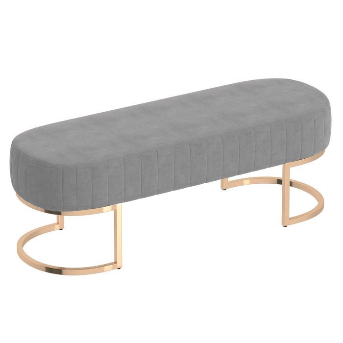 Worldwide Home Furnishings Zamora-Bench-Grey/Gold Leg Bench 401-534GRY/GL