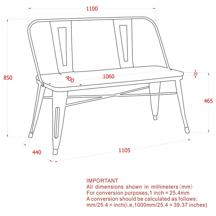 Worldwide Home Furnishings Modus-Bench-Gunmetal Bench With Back 401-939GM