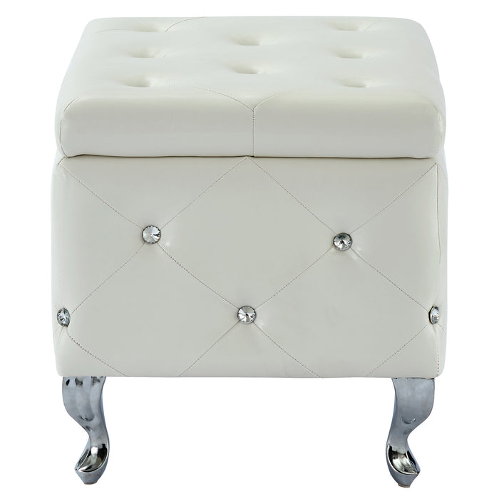 Worldwide Home Furnishings Monique-Storage Ottoman-White Pu Rectangular Storage Ottoman 402-130WT