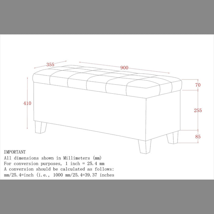 Worldwide Home Furnishings Winston-Storage Ottoman-Grey Rectangular Storage Ottoman 402-257GY
