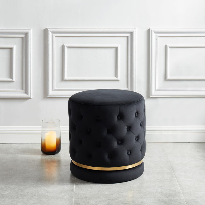 Worldwide Home Furnishings Delilah-Round Ottoman-Black/Gold Round Ottoman 402-609BK/GL