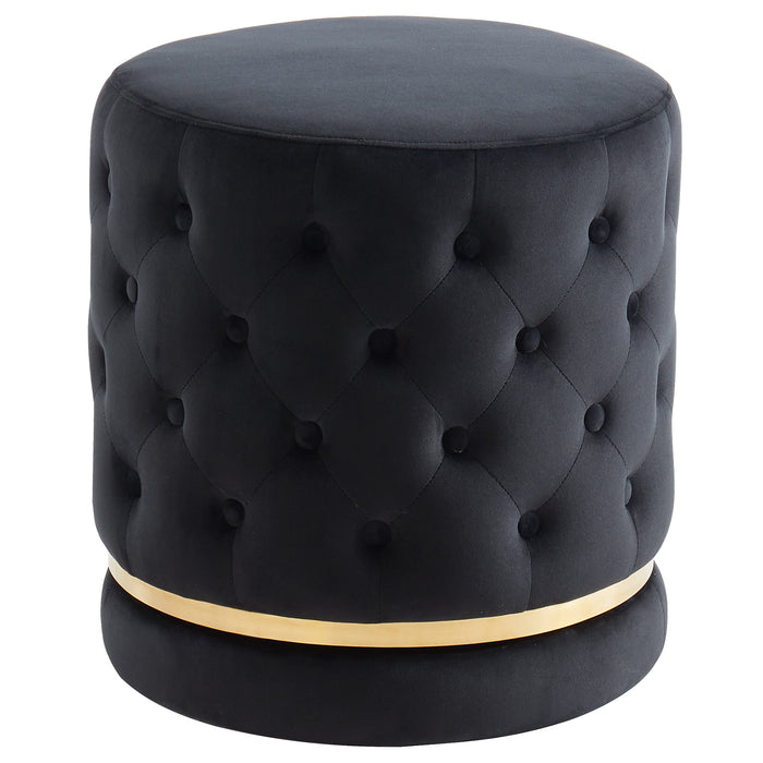 Worldwide Home Furnishings Delilah-Round Ottoman-Black/Gold Round Ottoman 402-609BK/GL
