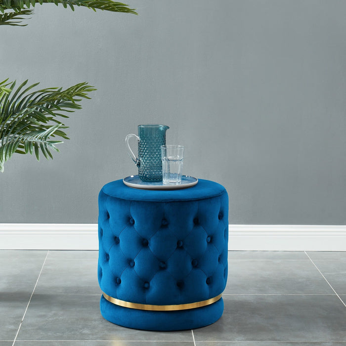 Worldwide Home Furnishings Delilah-Round Ottoman-Blue/Gold Round Ottoman 402-609BL/GL