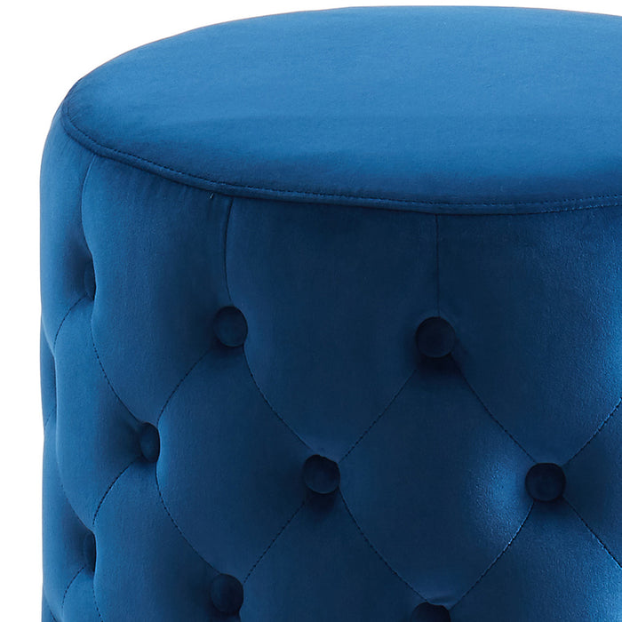Worldwide Home Furnishings Delilah-Round Ottoman-Blue/Gold Round Ottoman 402-609BL/GL