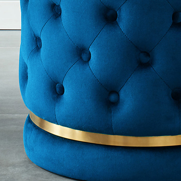 Worldwide Home Furnishings Delilah-Round Ottoman-Blue/Gold Round Ottoman 402-609BL/GL