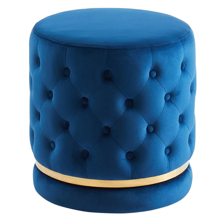 Worldwide Home Furnishings Delilah-Round Ottoman-Blue/Gold Round Ottoman 402-609BL/GL