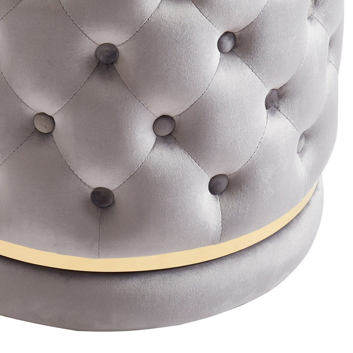 Worldwide Home Furnishings Delilah-Round Ottoman-Grey/Gold Round Ottoman 402-609GY/GL