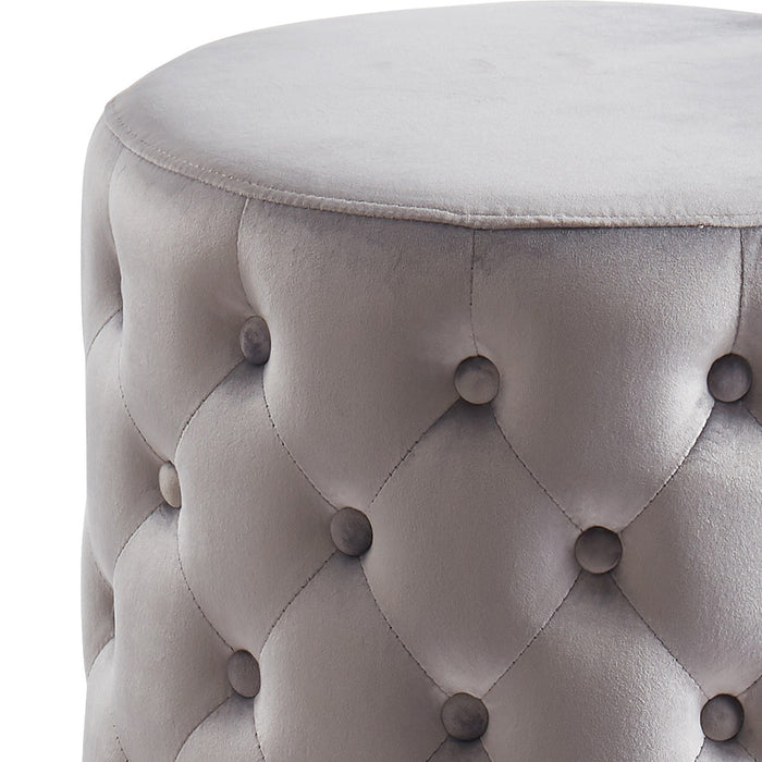 Worldwide Home Furnishings Delilah-Round Ottoman-Grey/Gold Round Ottoman 402-609GY/GL