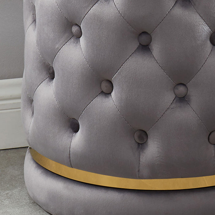 Worldwide Home Furnishings Delilah-Round Ottoman-Grey/Gold Round Ottoman 402-609GY/GL
