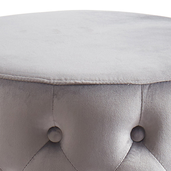 Worldwide Home Furnishings Delilah-Round Ottoman-Grey/Gold Round Ottoman 402-609GY/GL