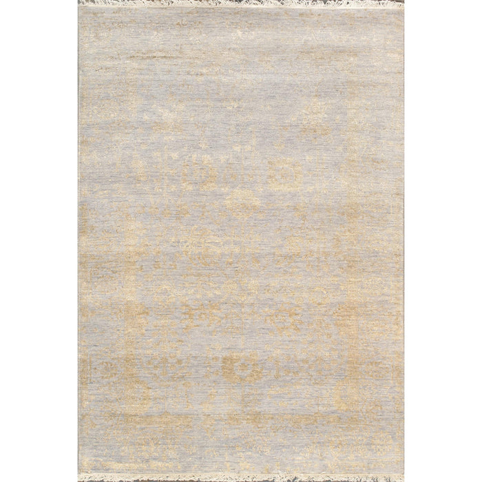 Pasargad Home Transitional Collection Hand Knotted Bsilk & Wool Area Rug, 4' 0" X 5' 9", Silver/Gold vase-3128 4x6