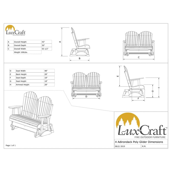 LuxCraft 4' Adirondack Glider Chair