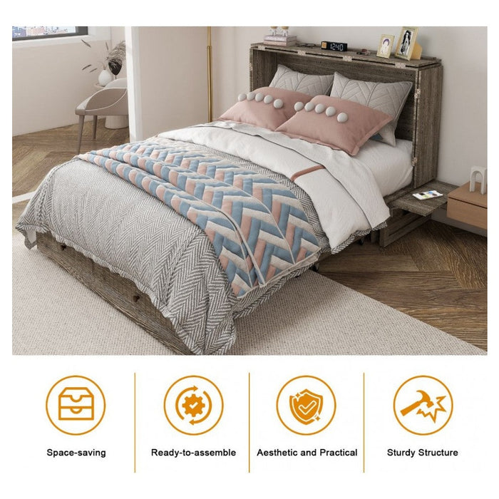 Livelylodge Murphy Bed Cabinet, Murphy Bed Queen with USB and Charging Ports, Murphy Bed Cabinet with Drawer Includes Storage Cabinet, Gray