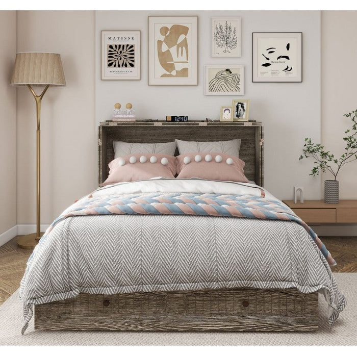 Livelylodge Murphy Bed Cabinet, Murphy Bed Queen with USB and Charging Ports, Murphy Bed Cabinet with Drawer Includes Storage Cabinet, Gray