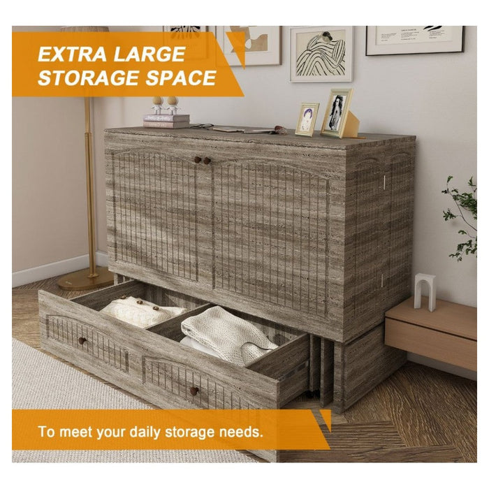 Livelylodge Murphy Bed Cabinet, Murphy Bed Queen with USB and Charging Ports, Murphy Bed Cabinet with Drawer Includes Storage Cabinet, Gray