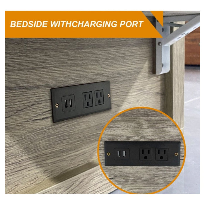 Livelylodge Murphy Bed Cabinet, Murphy Bed Queen with USB and Charging Ports, Murphy Bed Cabinet with Drawer Includes Storage Cabinet, Gray