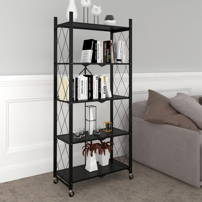 Worldwide Home Furnishings Quby-5 Tier Shelf-Black 5-Tier Folding Shelf 505-564BK-5T