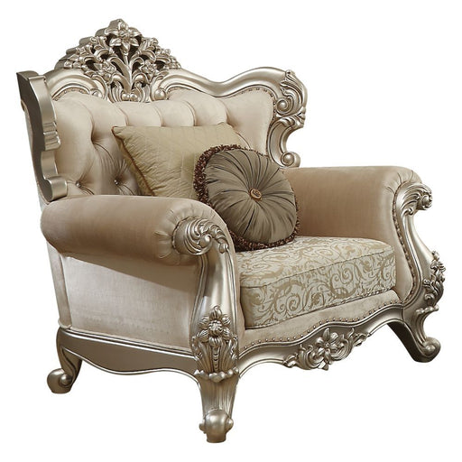 Acme Furniture Bently Chair W/2 Pillows Same 50662 in Fabric & Champagne Finish LV01581