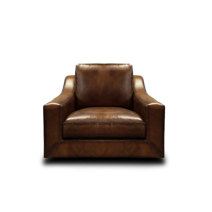 GTR Ramba 100% Top Grain Leather Contemporary Swivel Armchair with Deep Seating