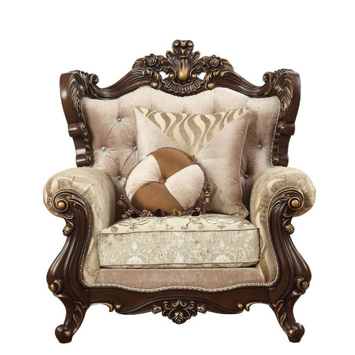Acme Furniture Shalisa Chair W/2 Pillows Same 51052 in Fabric & Walnut Finish LV01587