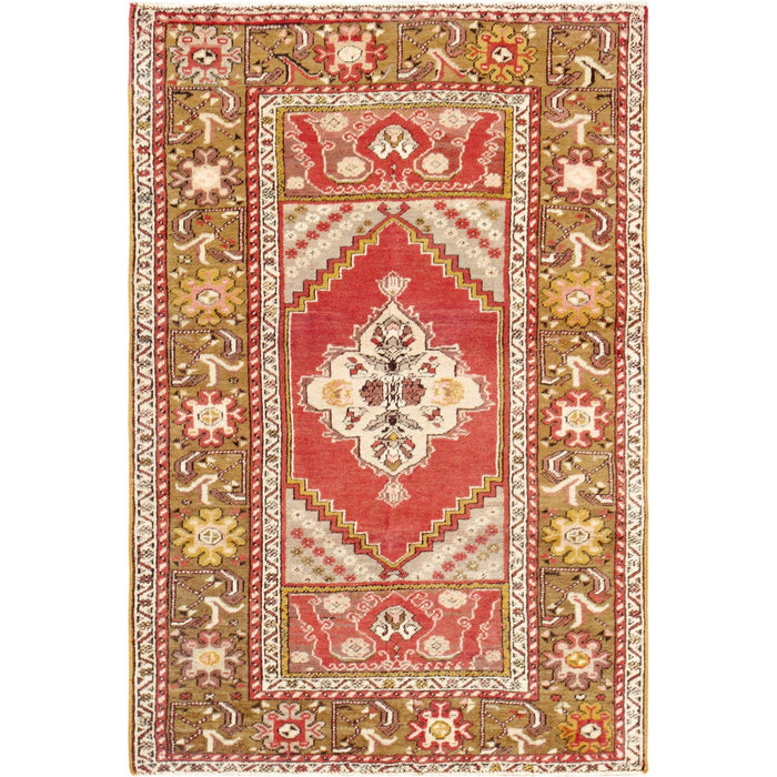Pasargad Home Vintage Sivas Collection Coral Lamb's Wool Area Rug- 3' 7" X 5' 5" 51867