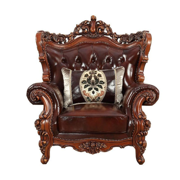 Acme Furniture Eustoma Chair - Back in Cherry Top Grain Leather Match & Walnut 53067BACK