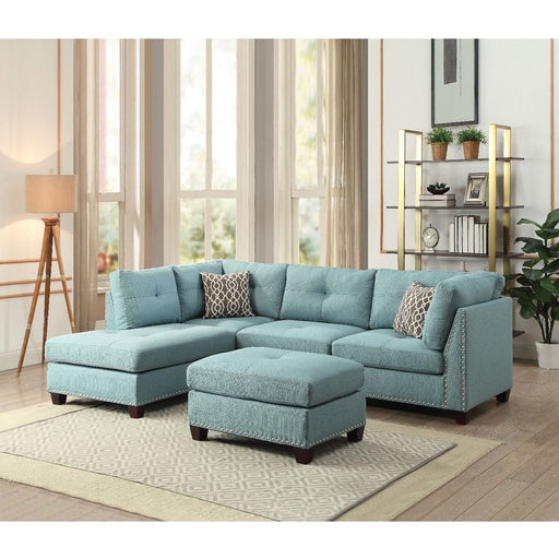 Acme Furniture Laurissa Sectional - Rf Sofa & Lf Chaise in Light Teal Linen 54390SOF