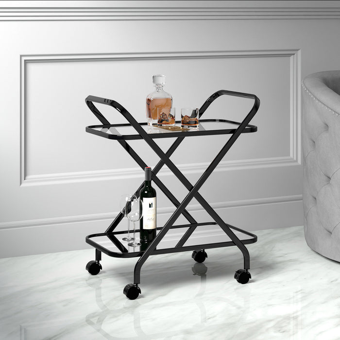 Worldwide Home Furnishings Oriso-2-Tier Bar Cart-Black 2-Tier Bar Cart 556-093BK