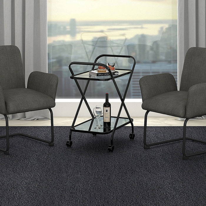 Worldwide Home Furnishings Oriso-2-Tier Bar Cart-Black 2-Tier Bar Cart 556-093BK