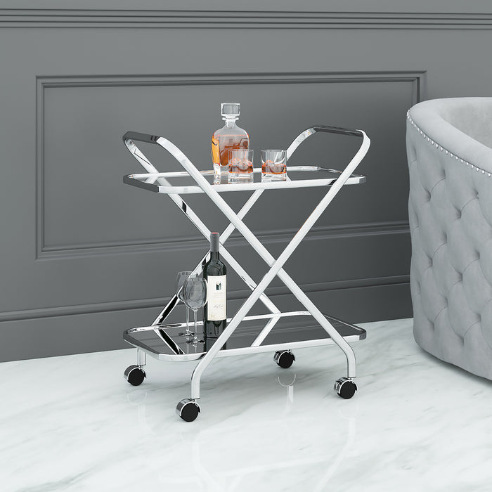 Worldwide Home Furnishings Oriso-2-Tier Bar Cart-Chrome 2-Tier Bar Cart 556-093CH