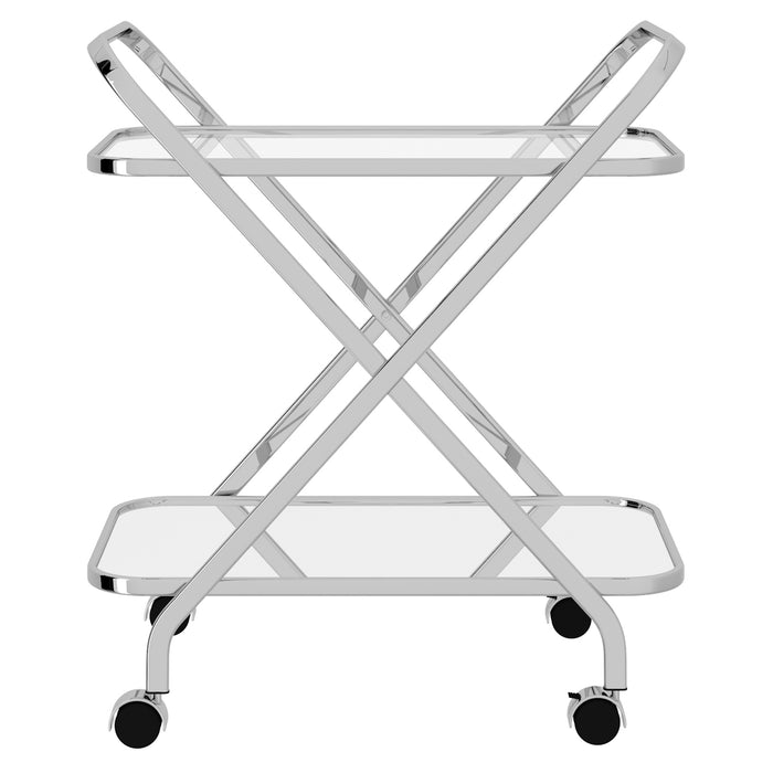 Worldwide Home Furnishings Oriso-2-Tier Bar Cart-Chrome 2-Tier Bar Cart 556-093CH