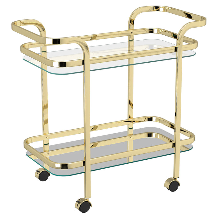 Worldwide Home Furnishings Zedd-2-Tier Bar Cart-Gold 2-Tier Bar Cart 556-218BR
