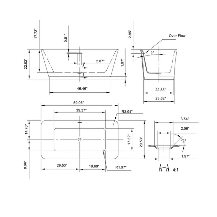 Empava 59 inch Freestanding Soaking Bathtub - EMPV-59FT1511