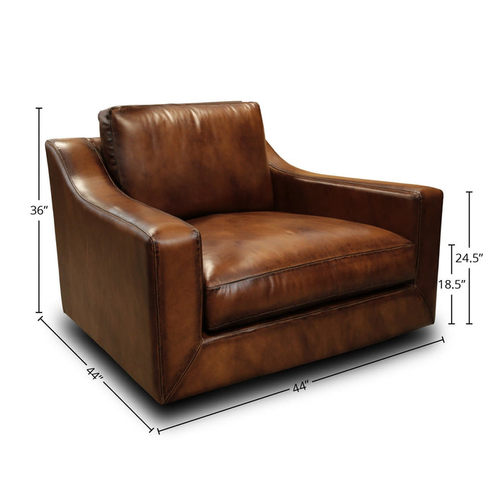 GTR Ramba 100% Top Grain Leather Contemporary Swivel Armchair with Deep Seating
