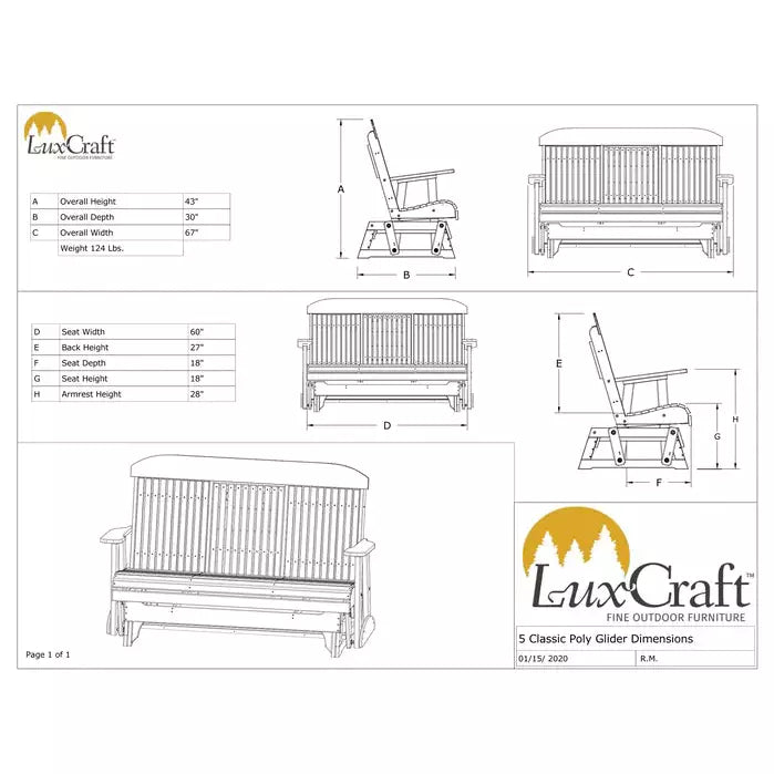 LuxCraft 5' Classic Glider Chair