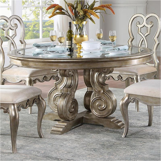 Acme Furniture ESTEBAN Dining Table in Mirrored & Antique Champagne Finish 62210