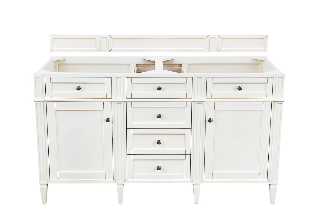 Brittany 60" Double Vanity, Bright White Vanity w/ 3 CM Eternal Jasmine Pearl Silestone Top