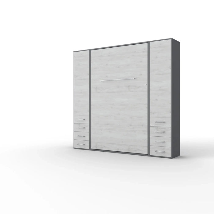 Maxima House Invento Vertical Wall Bed, European Full XL Size with 2 cabinets
