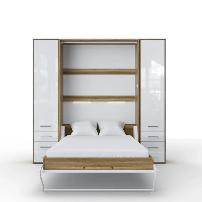 Maxima House Invento Vertical Wall Bed, European Full XL Size with 2 cabinets