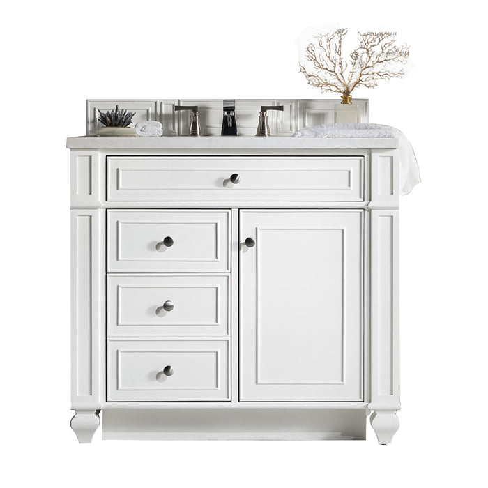 Bristol 36" Single Vanity, Bright White w/ 3 CM White Zeus Silestone Top