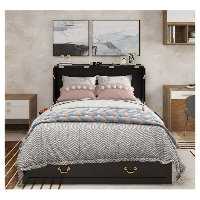 Livelylodge Queen Murphy Bed, Murphy Bed with Drawer Includes Storage Cabinet,USB and Charging Port, Murphy Bed Queen Suit for Guest Room, Black Cabinet Bed Guest Bed