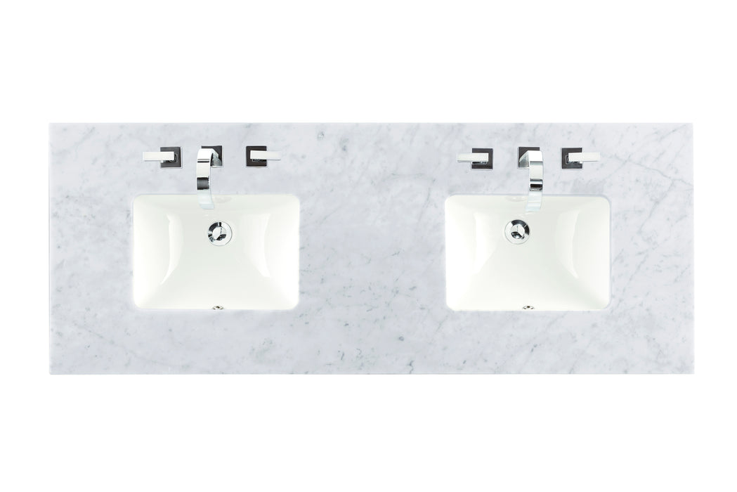 60" Double 3 CM Top, Carrara White Marble w/ Sink