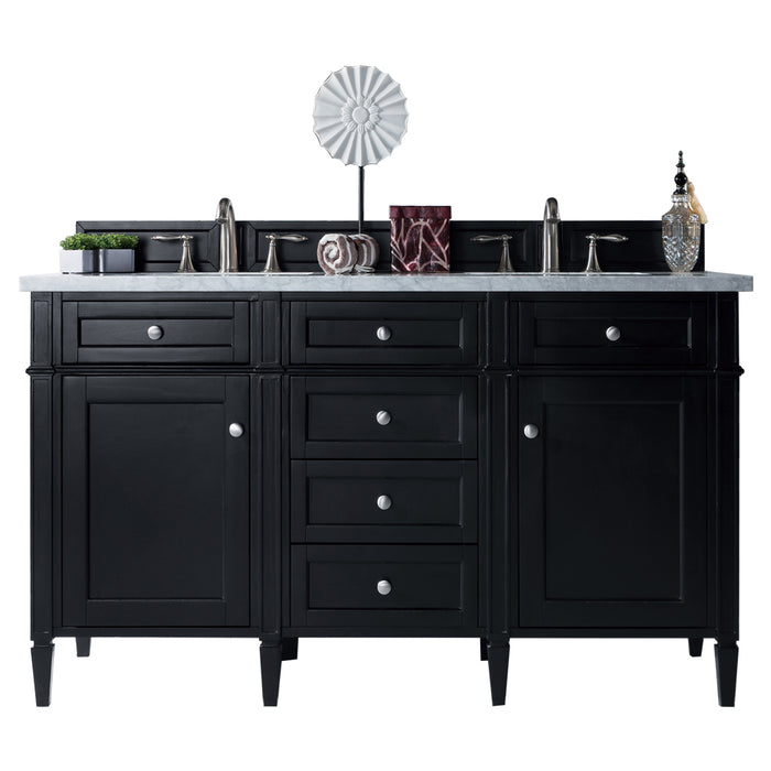 Brittany 60" Double Vanity, Black Onyx w/ 3 CM Eternal Jasmine Pearl Silestone Top w/FreePower Wireless Charger