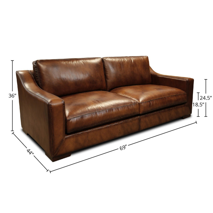 GTR Ramba 100% Top Grain Leather Contemporary Loveseat Sofa with Deep Seat